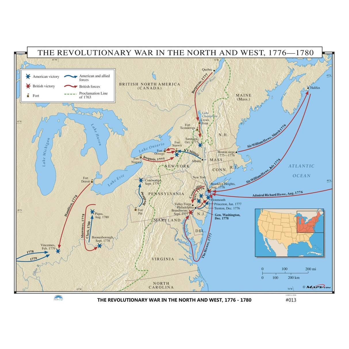 #013 The Revolutionary War in the North & West, 1776 - 1780 - Ultimate Globes - POD - KA - HIST - 013 - LAMINATED - Ultimate Globes