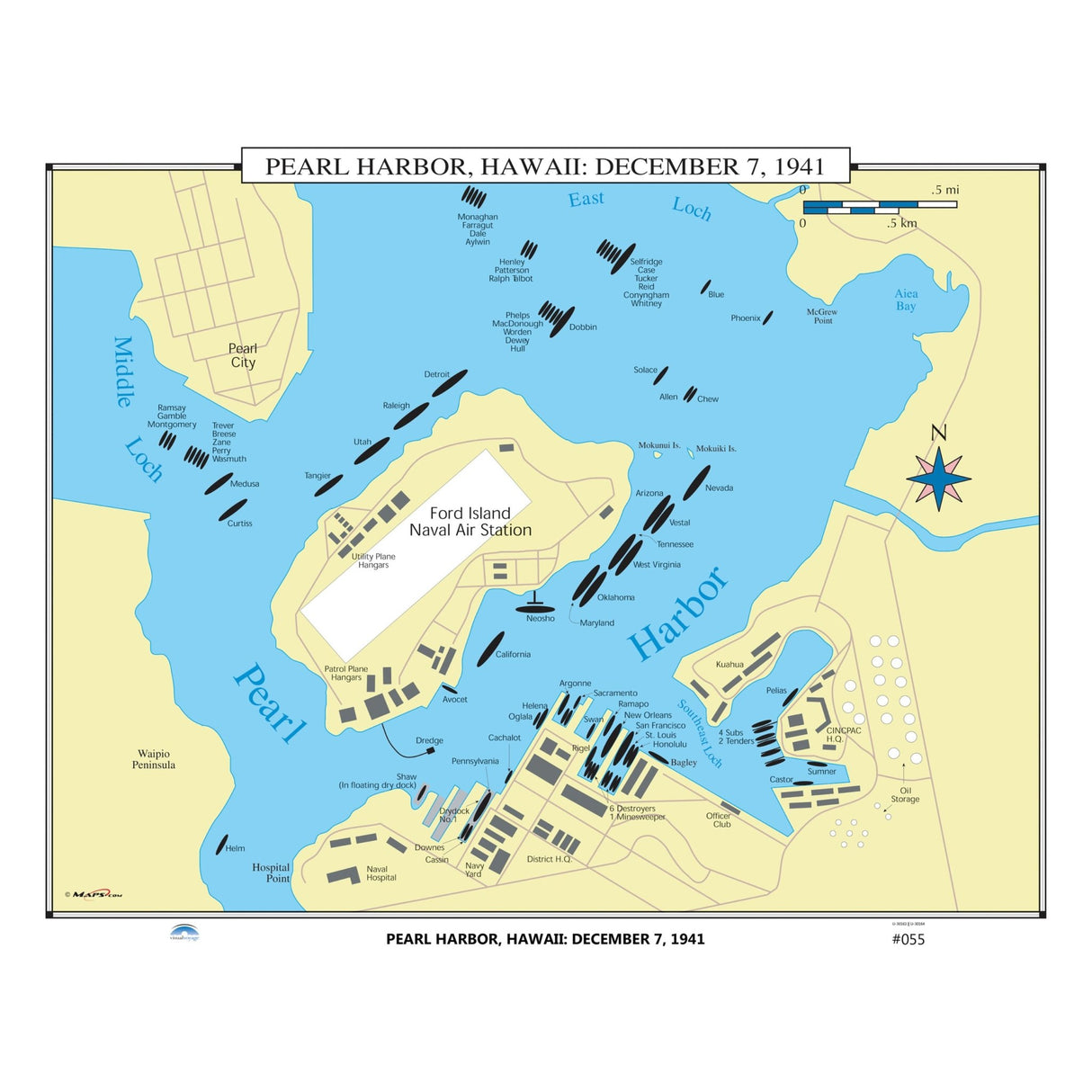 #055 Pearl Harbor, Hawaii: December 7, 1941 - Ultimate Globes - POD - KA - HIST - 055 - LAMINATED - Ultimate Globes