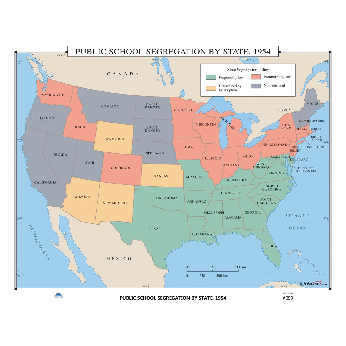 #059 Public School Segregation by State, 1954 - Ultimate Globes - POD - KA - HIST - 059 - PAPER - Ultimate Globes