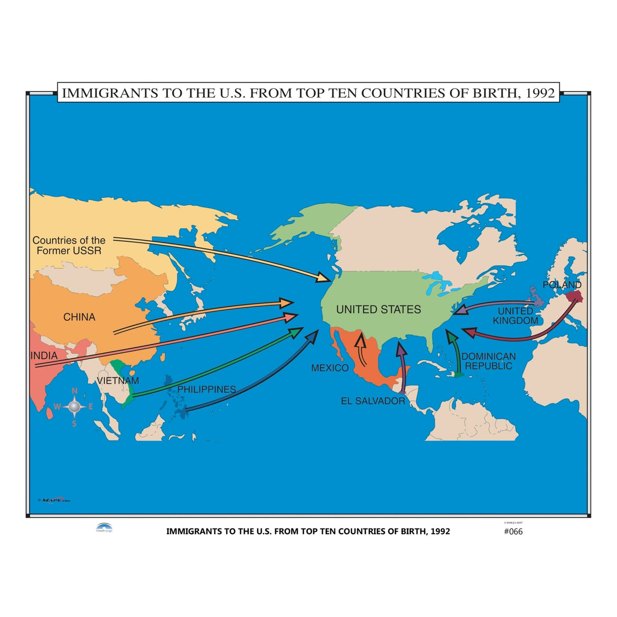 #066 Immigrants to the US from Top Ten Countries of Birth, 1992 - Ultimate Globes - POD - KA - HIST - 066 - PAPER - Ultimate Globes