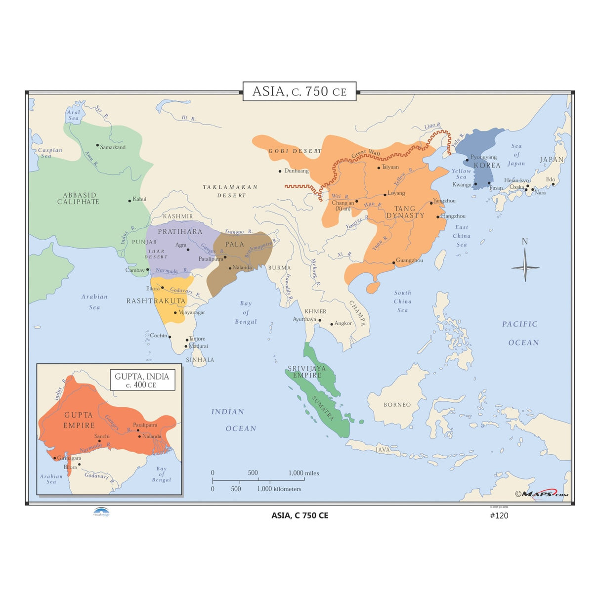 #120 Asia, 750 CE - Ultimate Globes - POD - KA - HIST - 120 - LAMINATED - Ultimate Globes