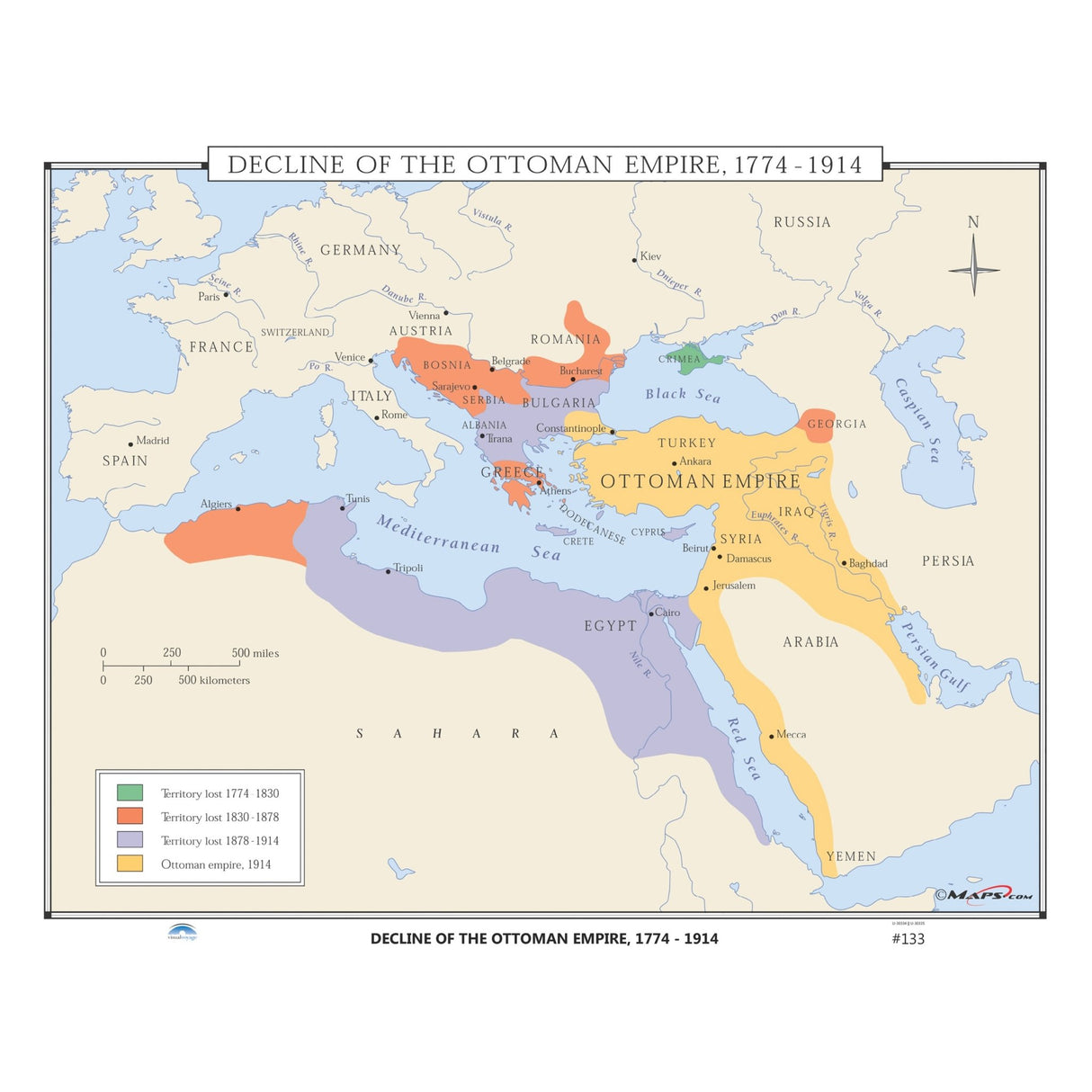 #133 Decline of the Ottoman Empire, 1774 - 1914 - Ultimate Globes - POD - KA - HIST - 133 - LAMINATED - Ultimate Globes