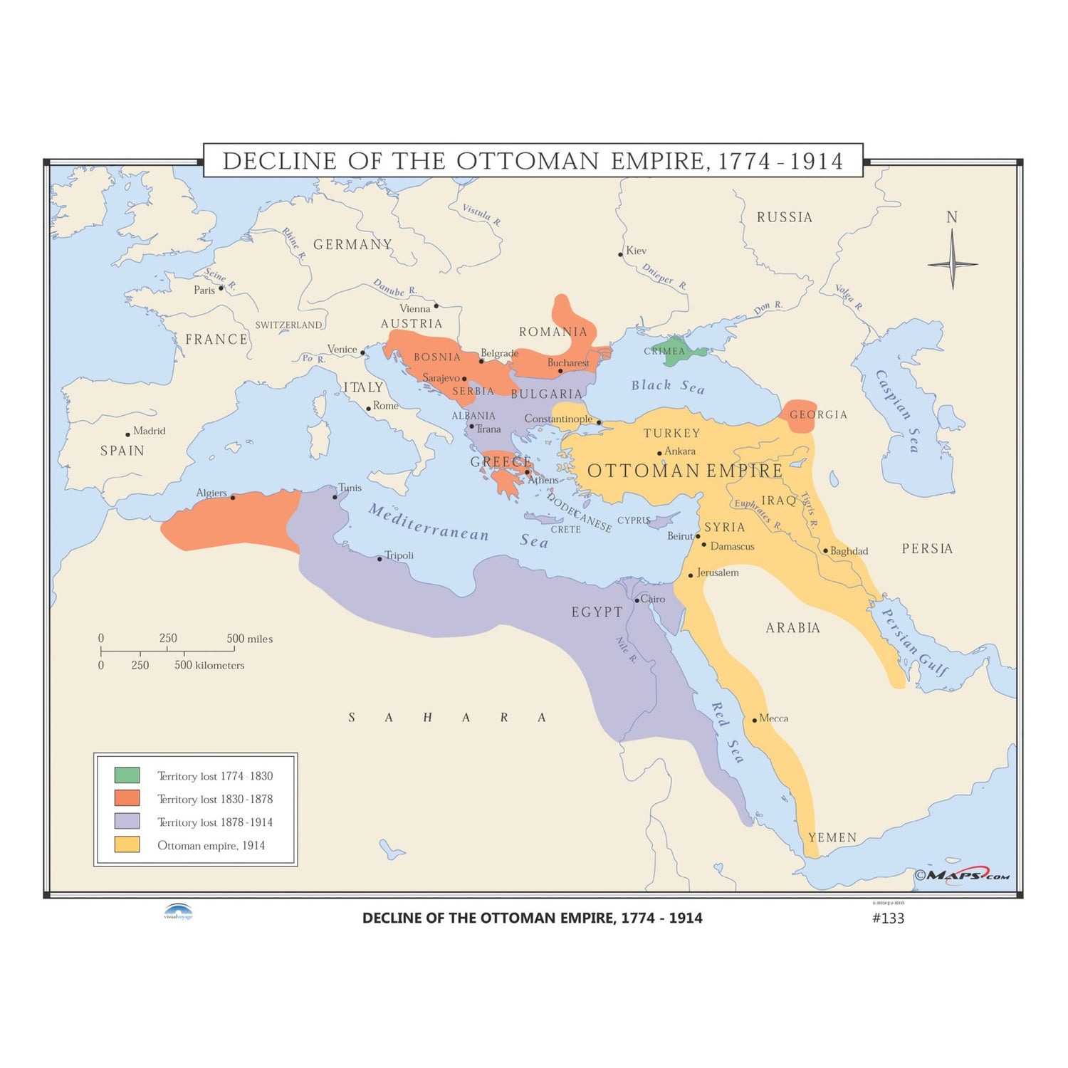 #133 Decline of the Ottoman Empire, 1774 - 1914 - Ultimate Globes - POD - KA - HIST - 133 - LAMINATED - Ultimate Globes