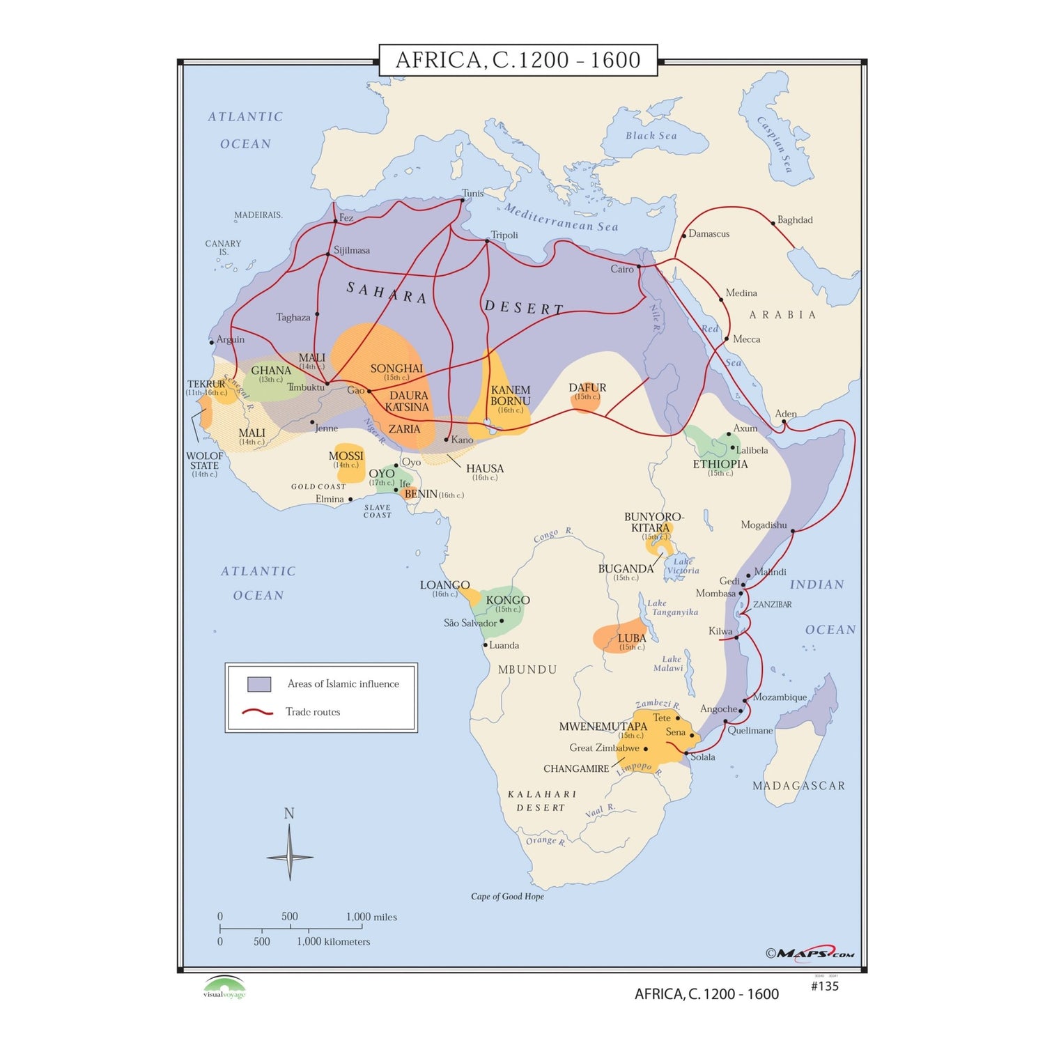 #135 Africa, 1200 - 1600 - Ultimate Globes - POD - KA - HIST - 135 - LAMINATED - Ultimate Globes