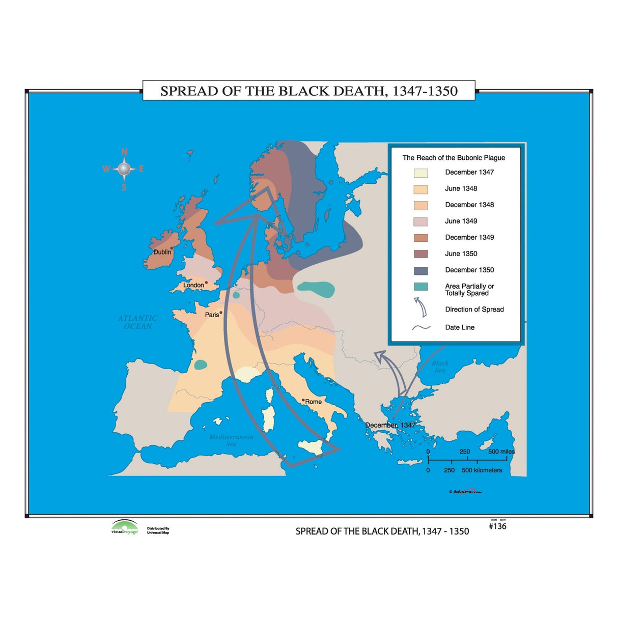 #136 Spread of the Black Death, 1347 - 1350 - Ultimate Globes - POD - KA - HIST - 136 - LAMINATED - Ultimate Globes
