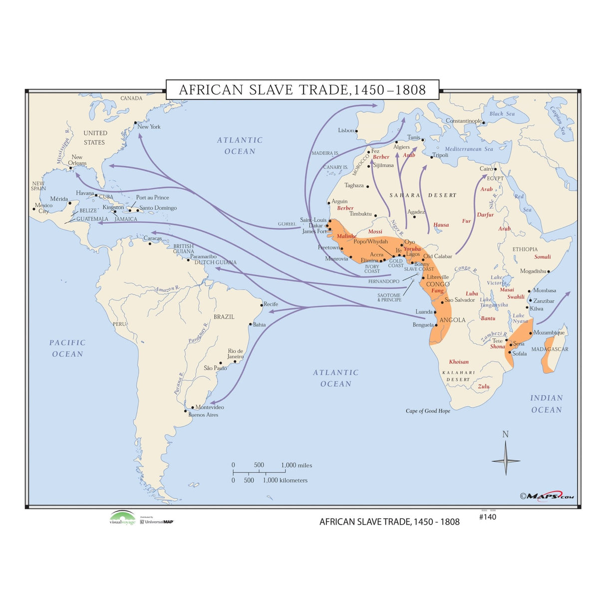 #140 African Slave Trade, 1450 - 1808 - Ultimate Globes - POD - KA - HIST - 140 - LAMINATED - Ultimate Globes