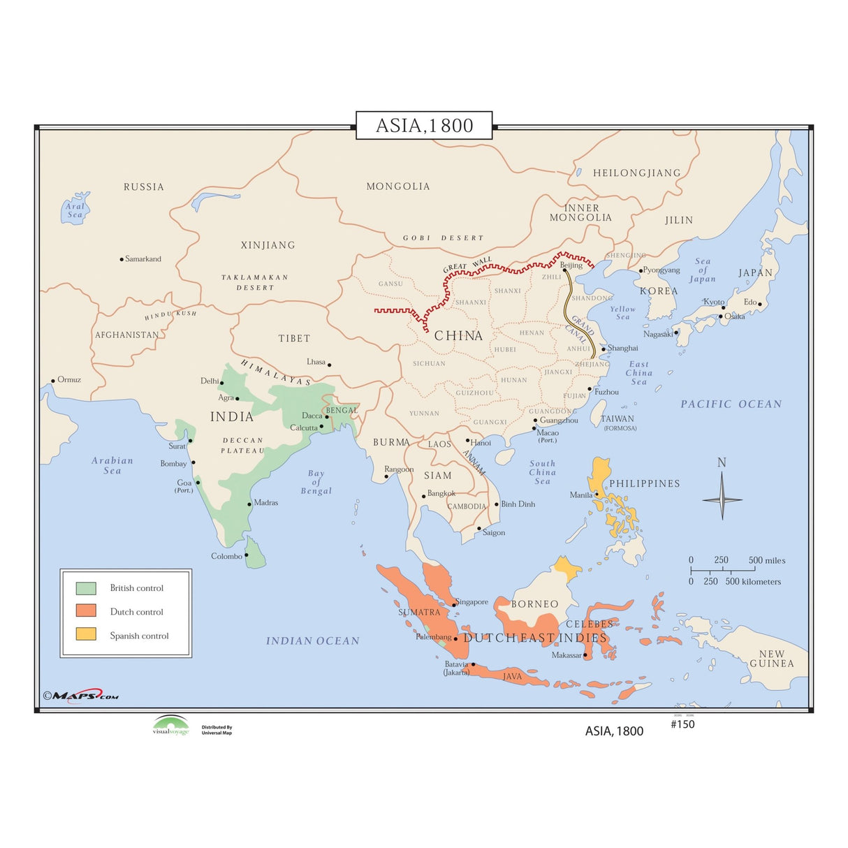 #150 Asia, 1800 - Ultimate Globes - POD - KA - HIST - 150 - LAMINATED - Ultimate Globes