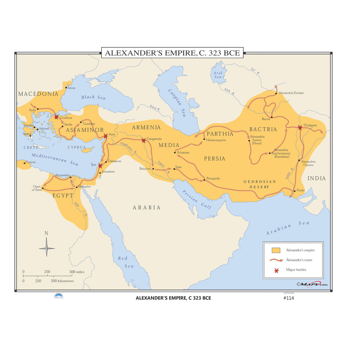 #114 Alexander's Empire, 323 BCE - Ultimate Globes - POD - KA - HIST - 114 - LAMINATED - Ultimate Globes