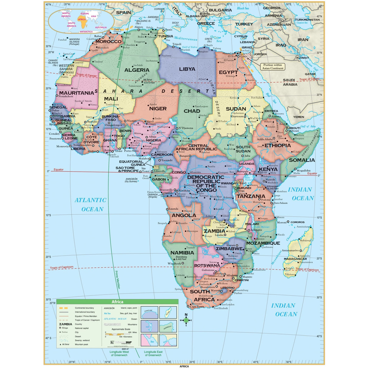 Africa Essential Wall Map - Ultimate Globes - POD - KA - AFR - ESSTL - 42X54 - PAPER - Ultimate Globes