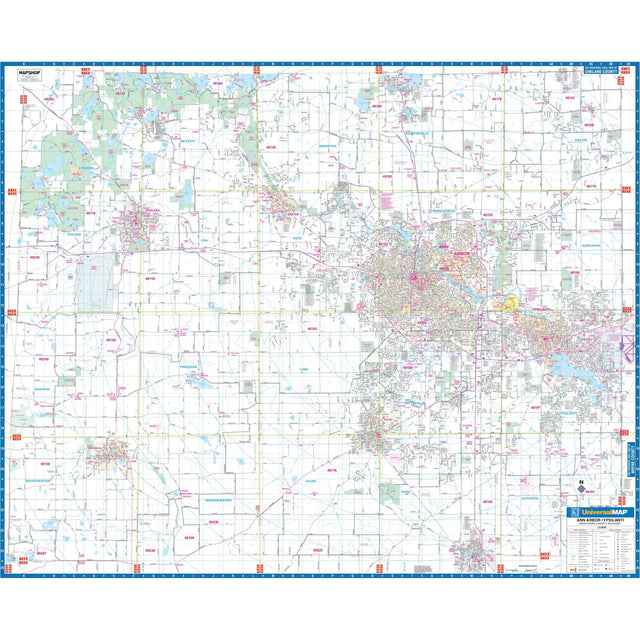 Ann Arbor & Washtenaw, MI Wall Map - Ultimate Globes - POD - KA - C - MI - ANNARBOR - PAPER - Ultimate Globes