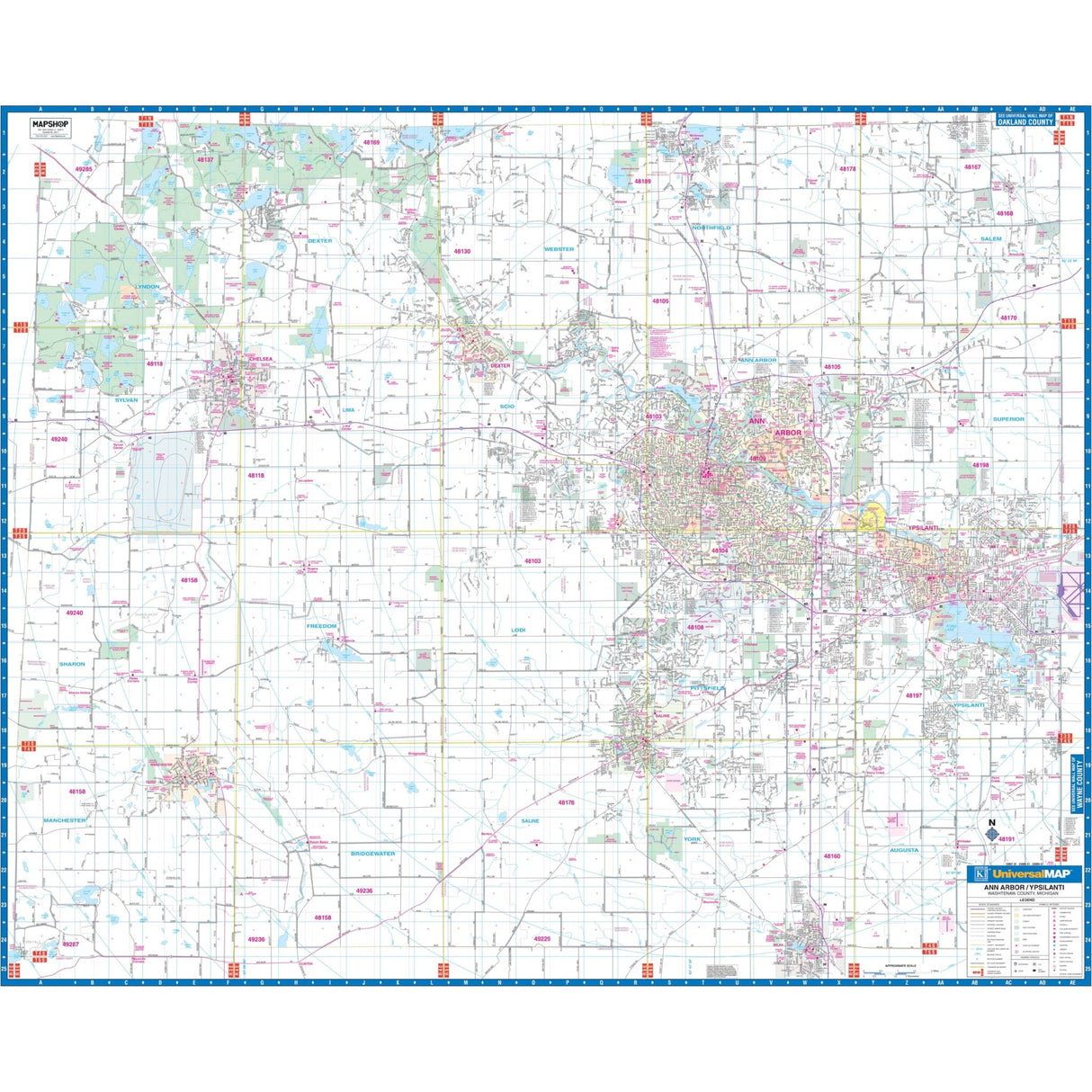 Ann Arbor & Washtenaw, MI Wall Map - Ultimate Globes - POD - KA - C - MI - ANNARBOR - PAPER - Ultimate Globes