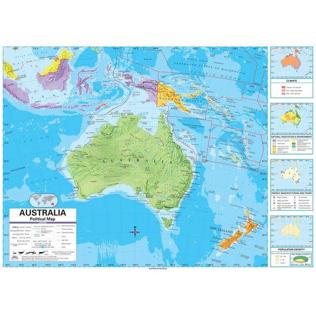 Australia Advanced Political Wall Map - Ultimate Globes - POD - KA - AUSTRALIA - ADV - POL - 57X42 - PAPER - Ultimate Globes