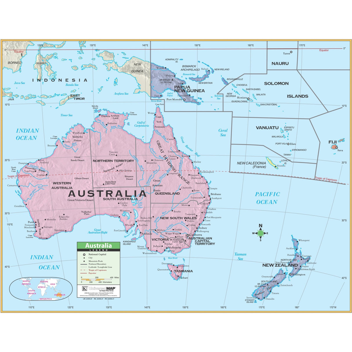 Australia Primary Wall Map - Ultimate Globes - POD - KA - AUSTRALIA - PRMRY - 45X36 - PAPER - Ultimate Globes