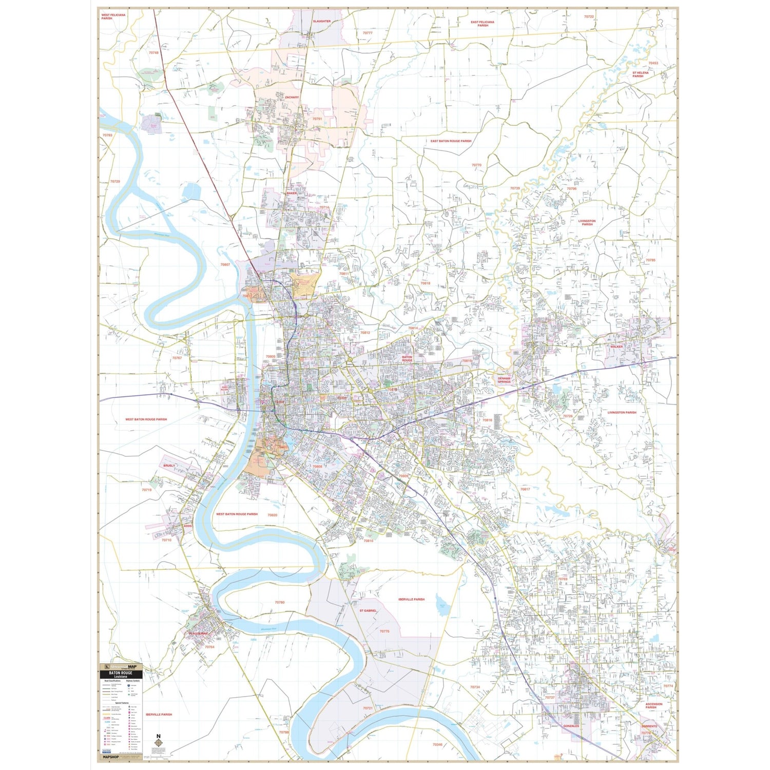 Baton Rouge, LA Wall Map - Ultimate Globes - POD - KA - C - LA - BATONROUGE - PAPER - Ultimate Globes
