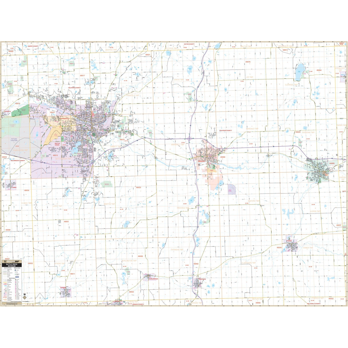 Battle Creek & Calhoun County, MI. Wall Map - Ultimate Globes - POD - KA - C - MI - BATTLECREEK - PAPER - Ultimate Globes