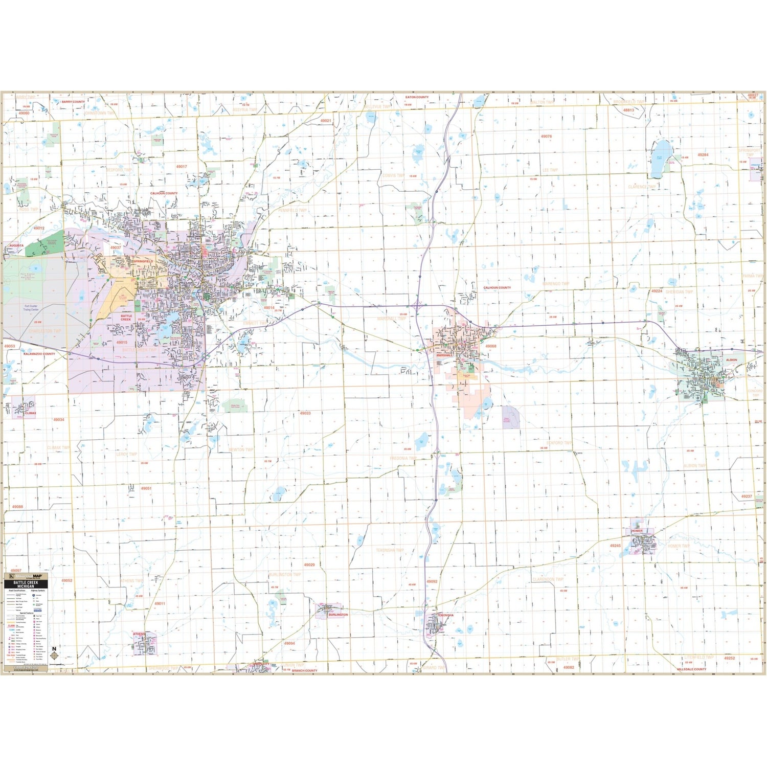 Battle Creek & Calhoun County, MI. Wall Map - Ultimate Globes - POD - KA - C - MI - BATTLECREEK - PAPER - Ultimate Globes