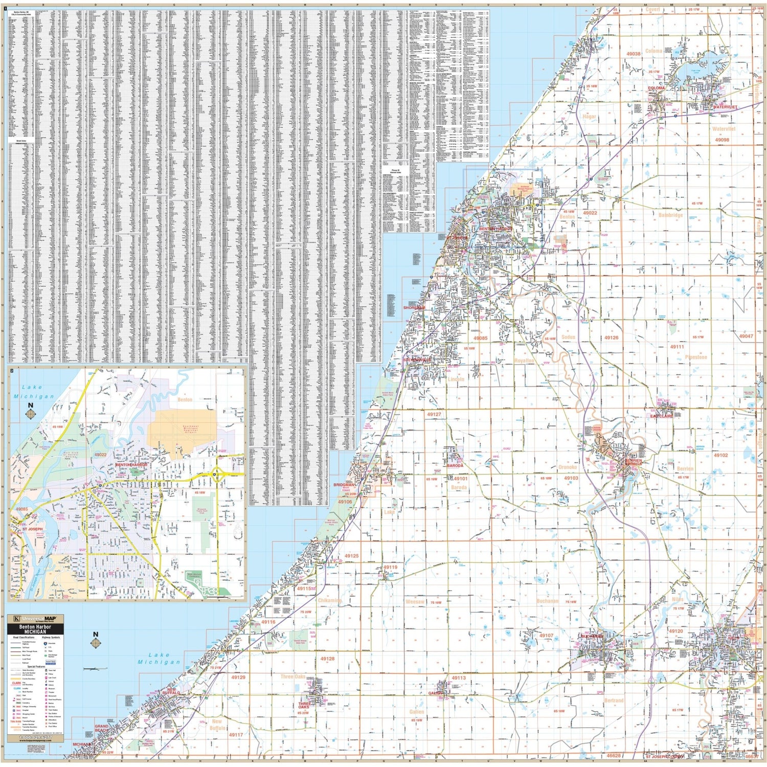 Benton Harbor & Berrien County, MI Wall Map - Ultimate Globes - POD - KA - C - MI - BENTONHARBOR - PAPER - Ultimate Globes