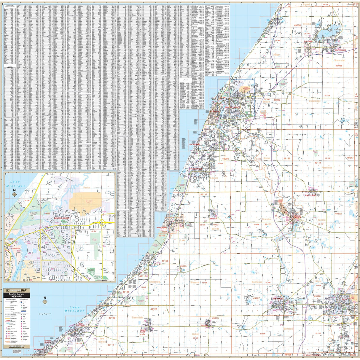 Benton Harbor & Berrien County, MI Wall Map - Ultimate Globes - POD - KA - C - MI - BENTONHARBOR - PAPER - Ultimate Globes