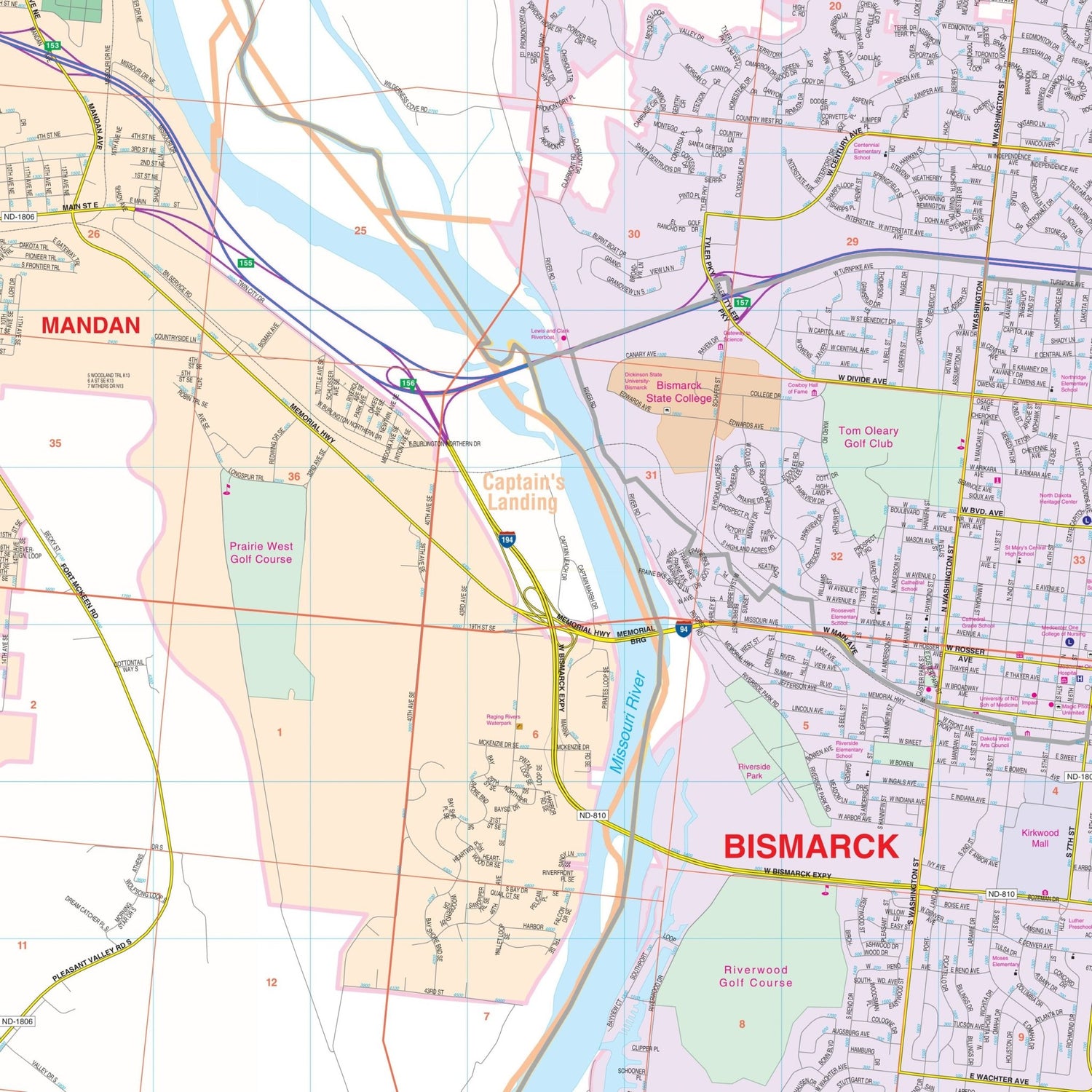 Bismarck & Mandan, ND Wall Map - Ultimate Globes - POD - KA - C - ND - BISMARCK - PAPER - Ultimate Globes
