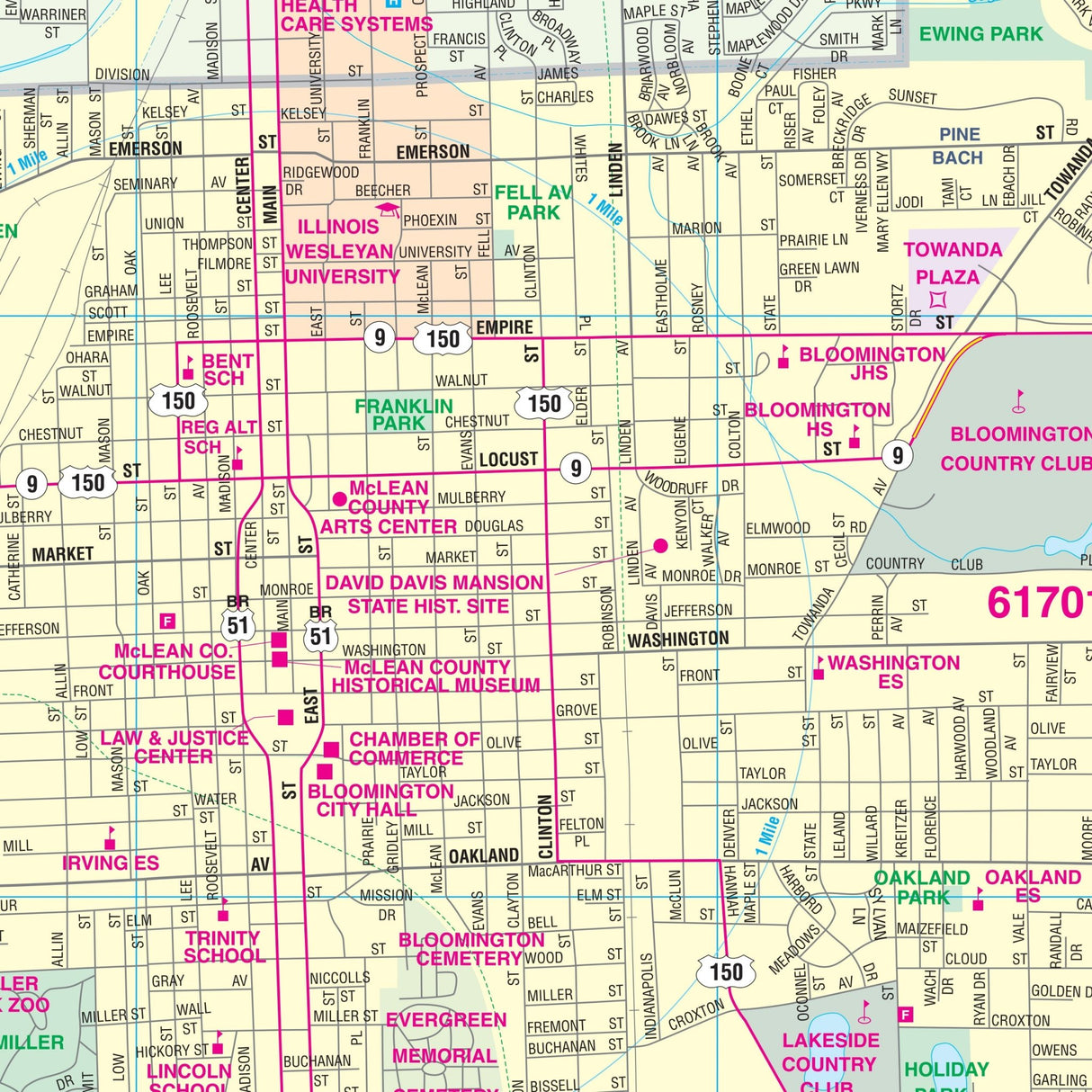 Bloomington, IL Wall Map - Ultimate Globes - POD - KA - C - IL - BLOOMINGTON - PAPER - Ultimate Globes