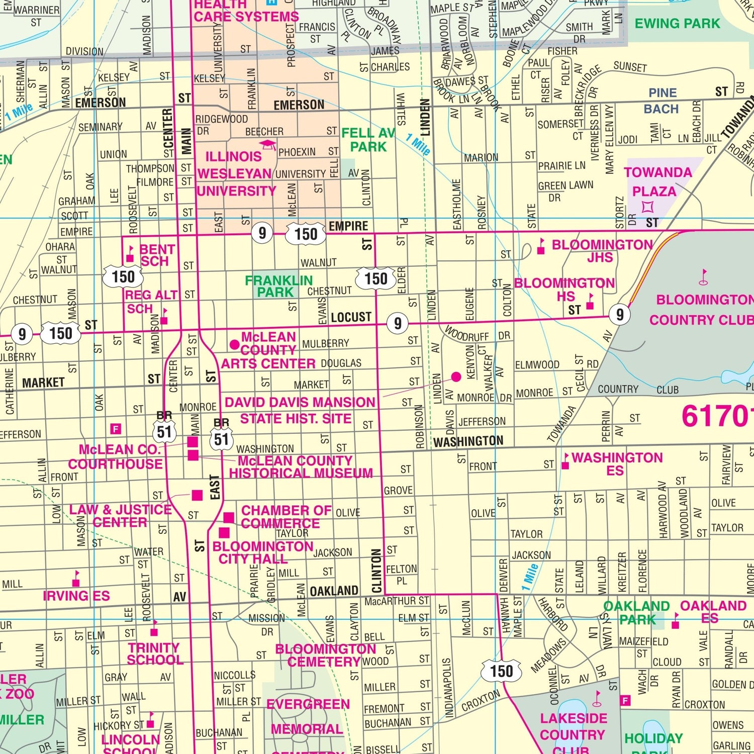 Bloomington, IL Wall Map - Ultimate Globes - POD - KA - C - IL - BLOOMINGTON - PAPER - Ultimate Globes