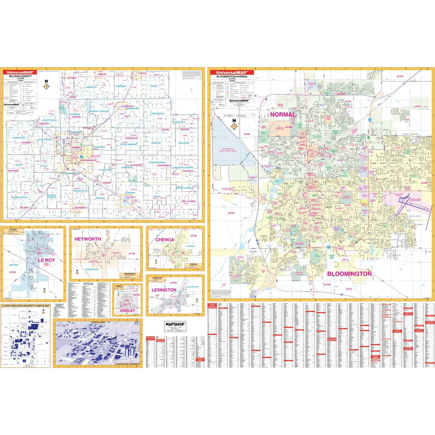Bloomington, IL Wall Map - Ultimate Globes - POD - KA - C - IL - BLOOMINGTON - PAPER - Ultimate Globes