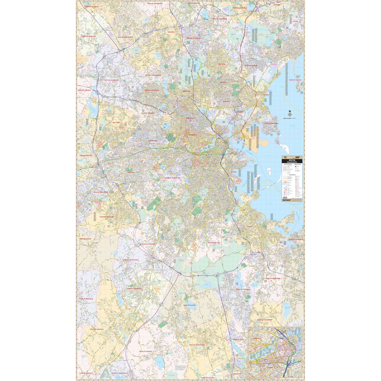 Boston, MA Wall Map - Ultimate Globes - POD - KA - C - MA - BOSTON - PAPER - Ultimate Globes