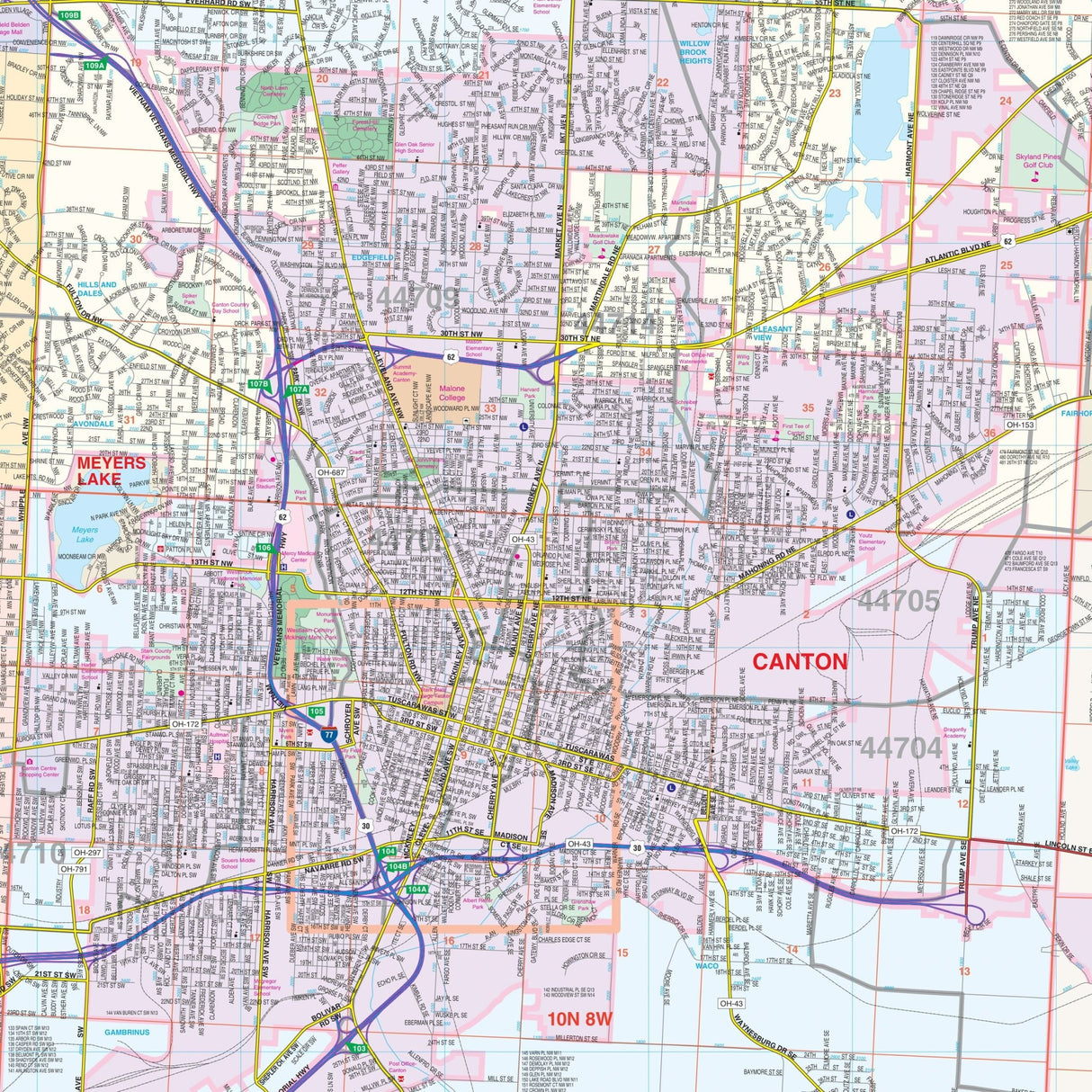 Canton & Stark County, Ohio Wall Map - Ultimate Globes - POD - KA - C - OH - CANTON - PAPER - Ultimate Globes