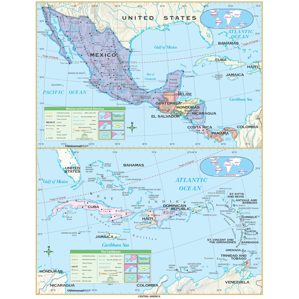 Central America Essential Wall Map - Ultimate Globes - POD - KA - CAM - ESSTL - 42X53 - PAPER - Ultimate Globes