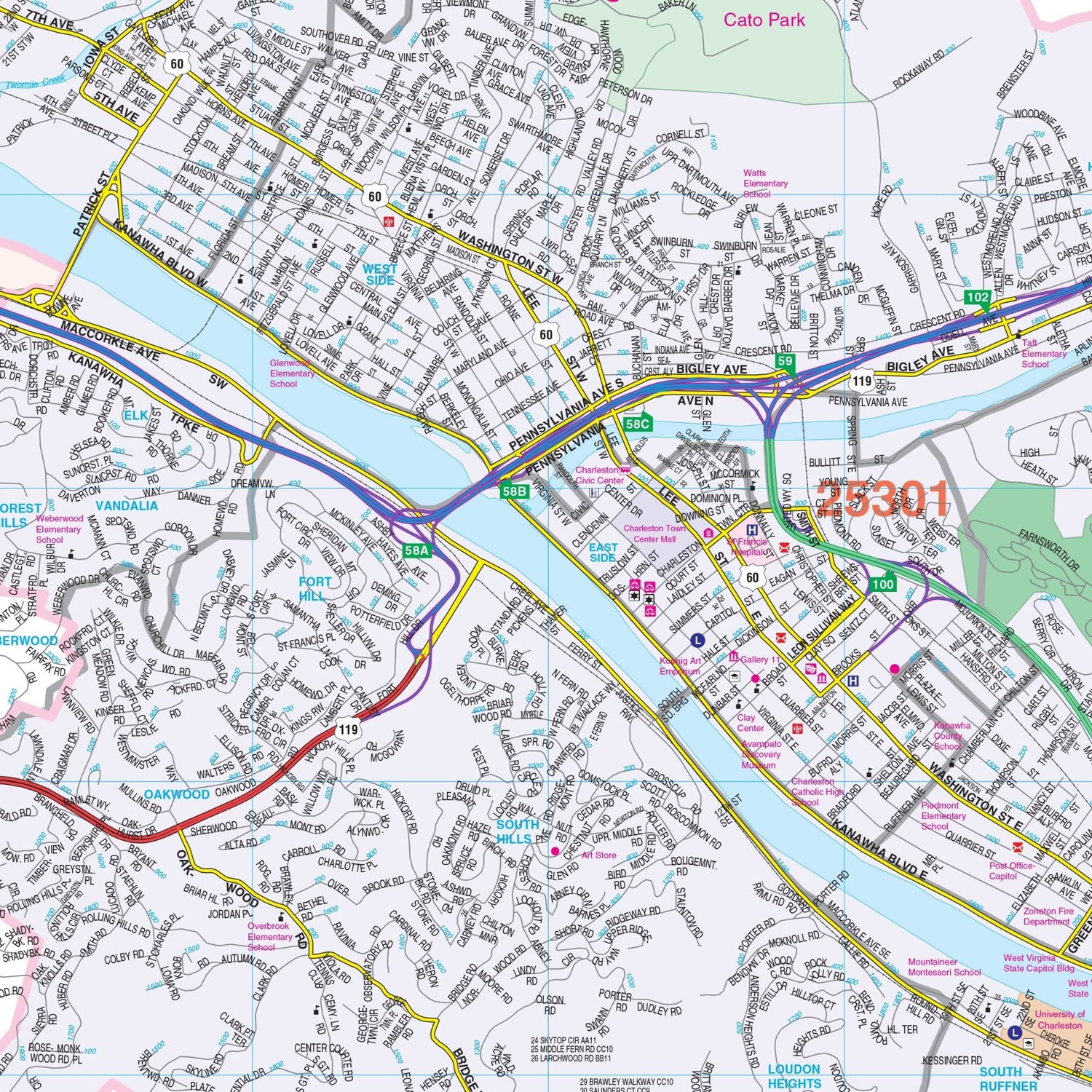 Charleston, WV Wall Map - Ultimate Globes - POD - KA - C - WV - CHARLESTON - PAPER - Ultimate Globes