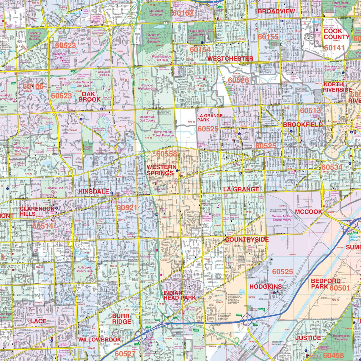 Chicago, IL Metro Area Wall Map - Ultimate Globes - POD - KA - C - IL - CHICAGO - LAMINATED - Ultimate Globes