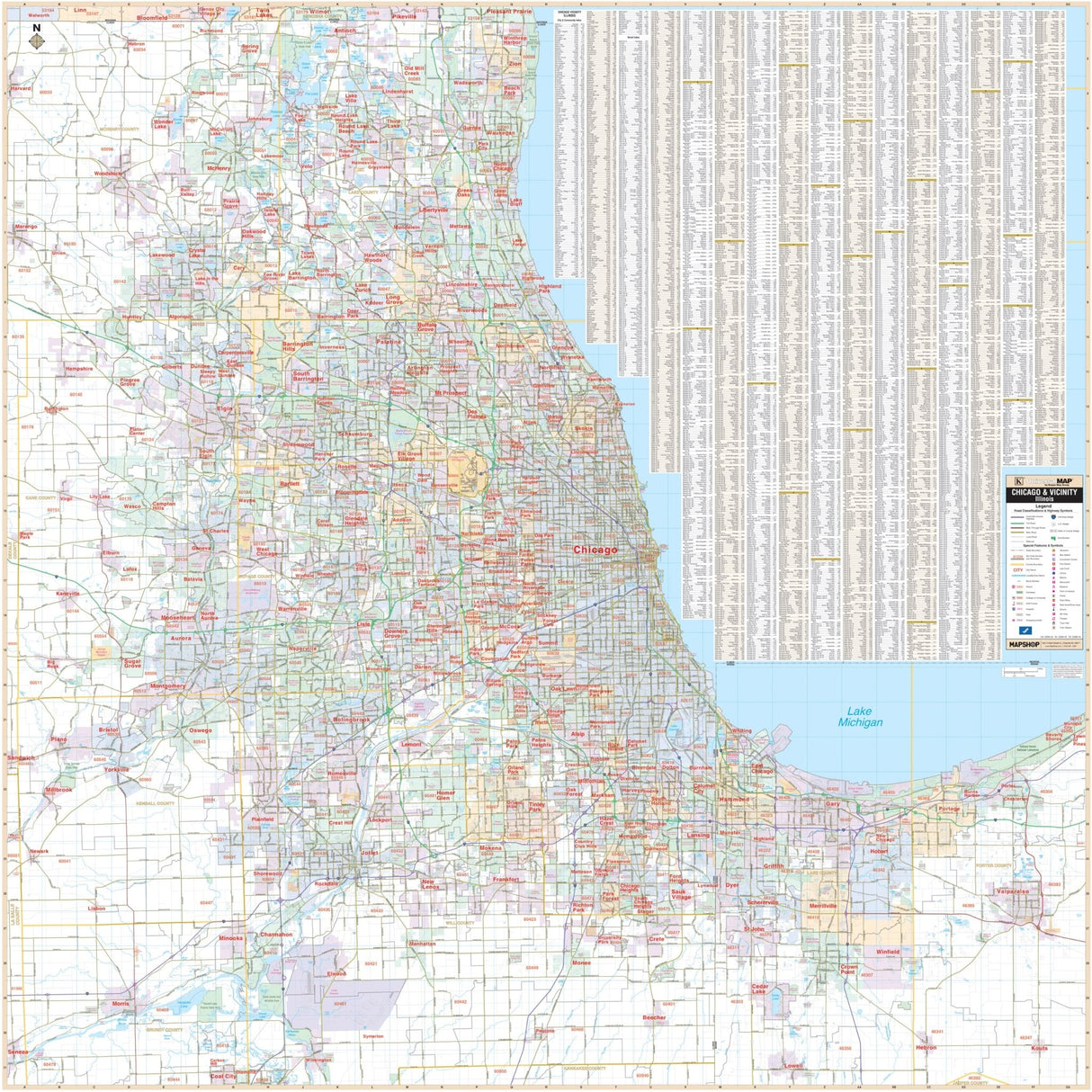 Chicago, IL Vicinity Wall Map - Ultimate Globes - POD - KA - C - IL - CHICAGOVICINITY - PAPER - Ultimate Globes