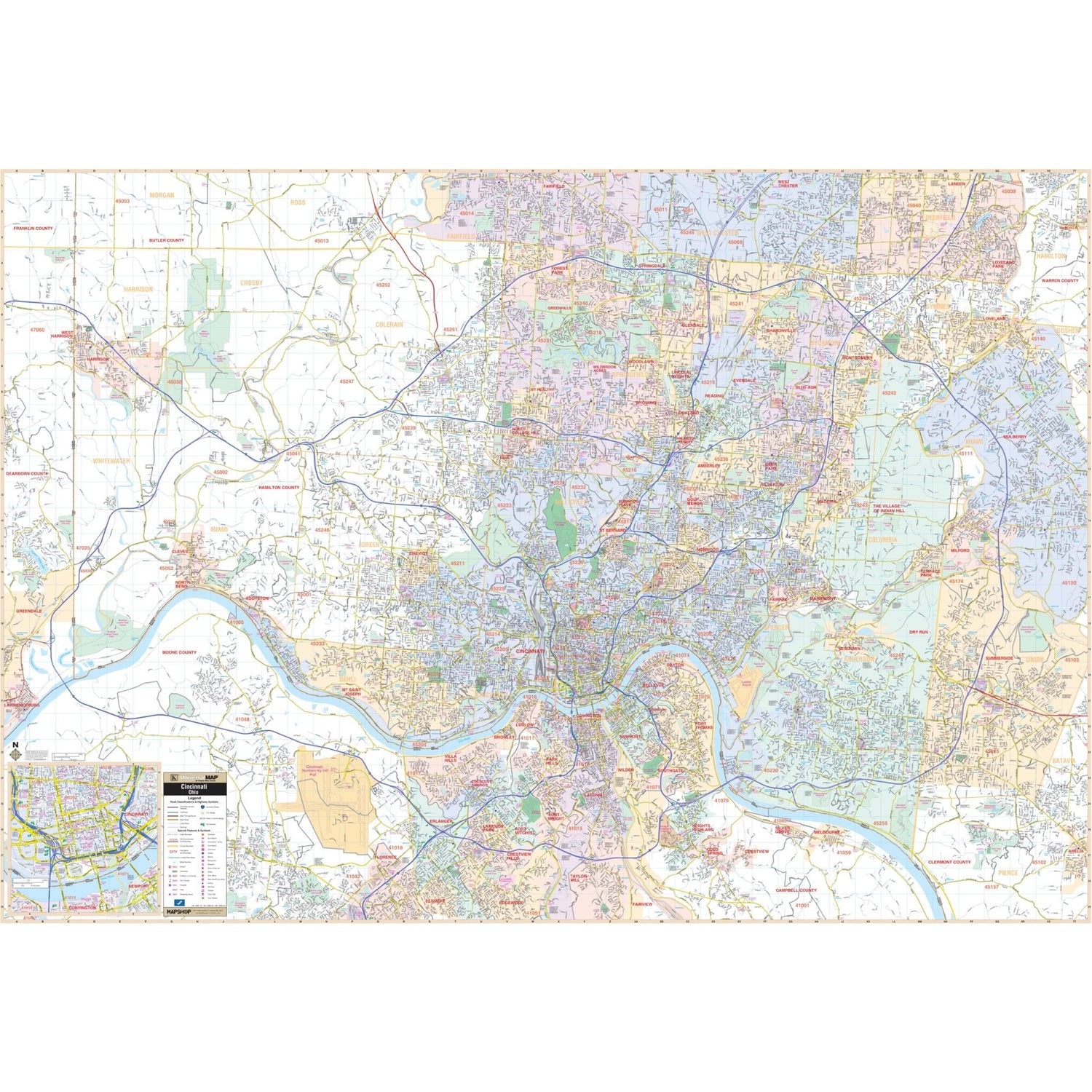 Cincinnati, OH Wall Map - Ultimate Globes - POD - KA - C - OH - CINCINNATI - PAPER - Ultimate Globes