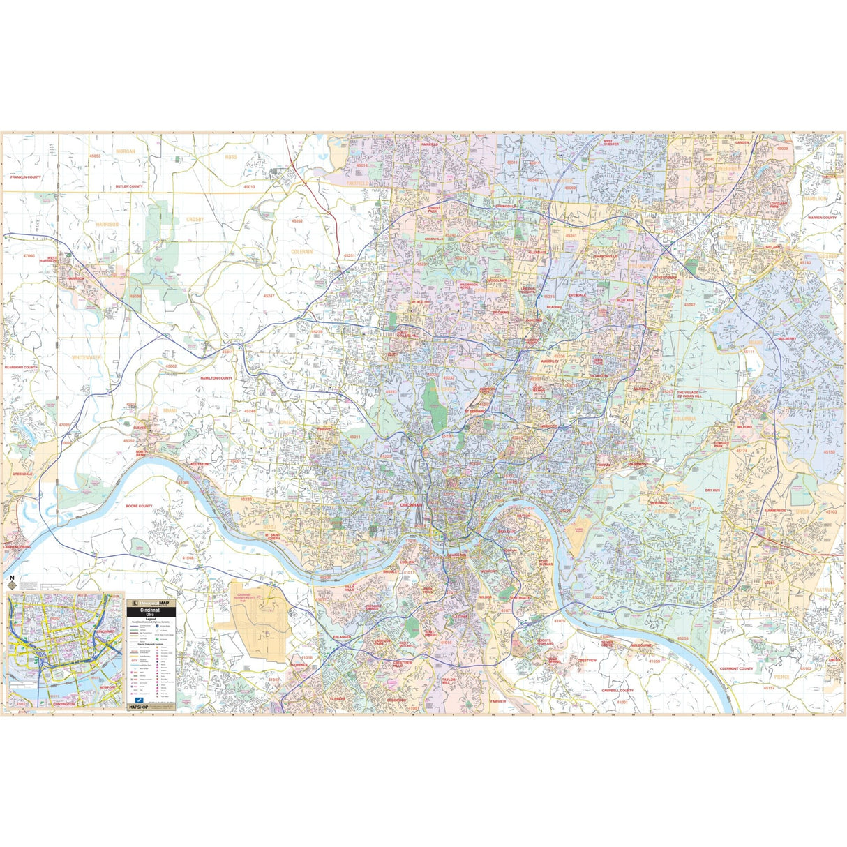 Cincinnati, OH Wall Map - Ultimate Globes - POD - KA - C - OH - CINCINNATI - PAPER - Ultimate Globes
