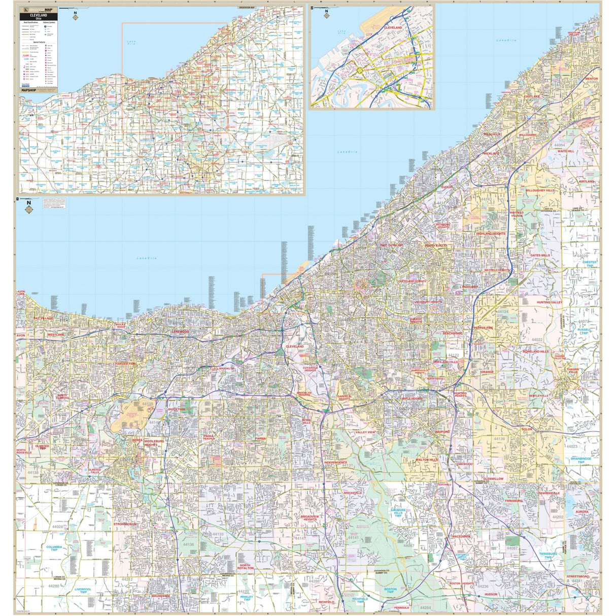 Cleveland & Cuyahoga County, OH Wall Map - Ultimate Globes - POD - KA - C - OH - CLEVELAND - PAPER - Ultimate Globes