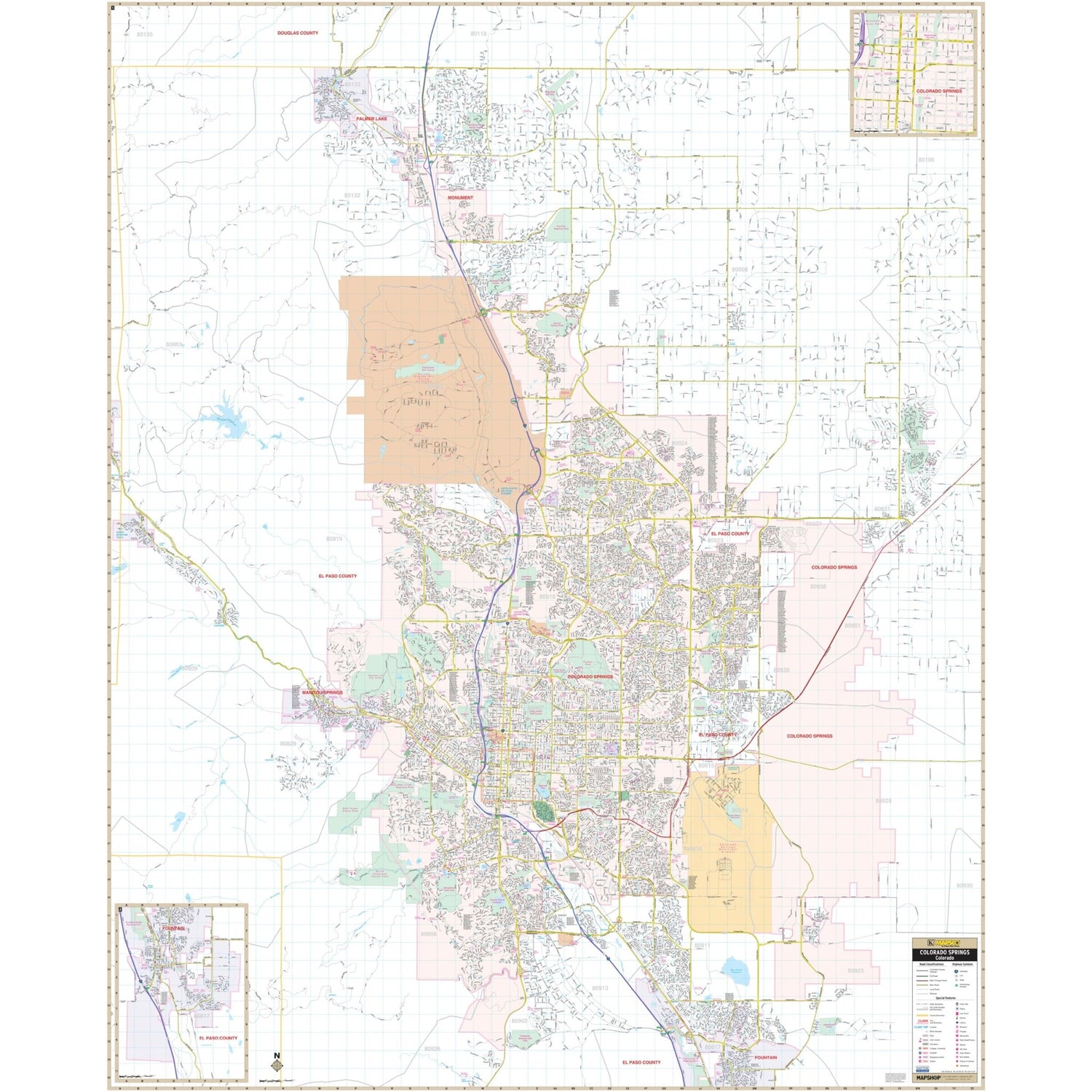 Colorado Springs, CO Wall Map - Ultimate Globes - POD - KA - C - CO - COLORADOSPRINGS - PAPER - Ultimate Globes