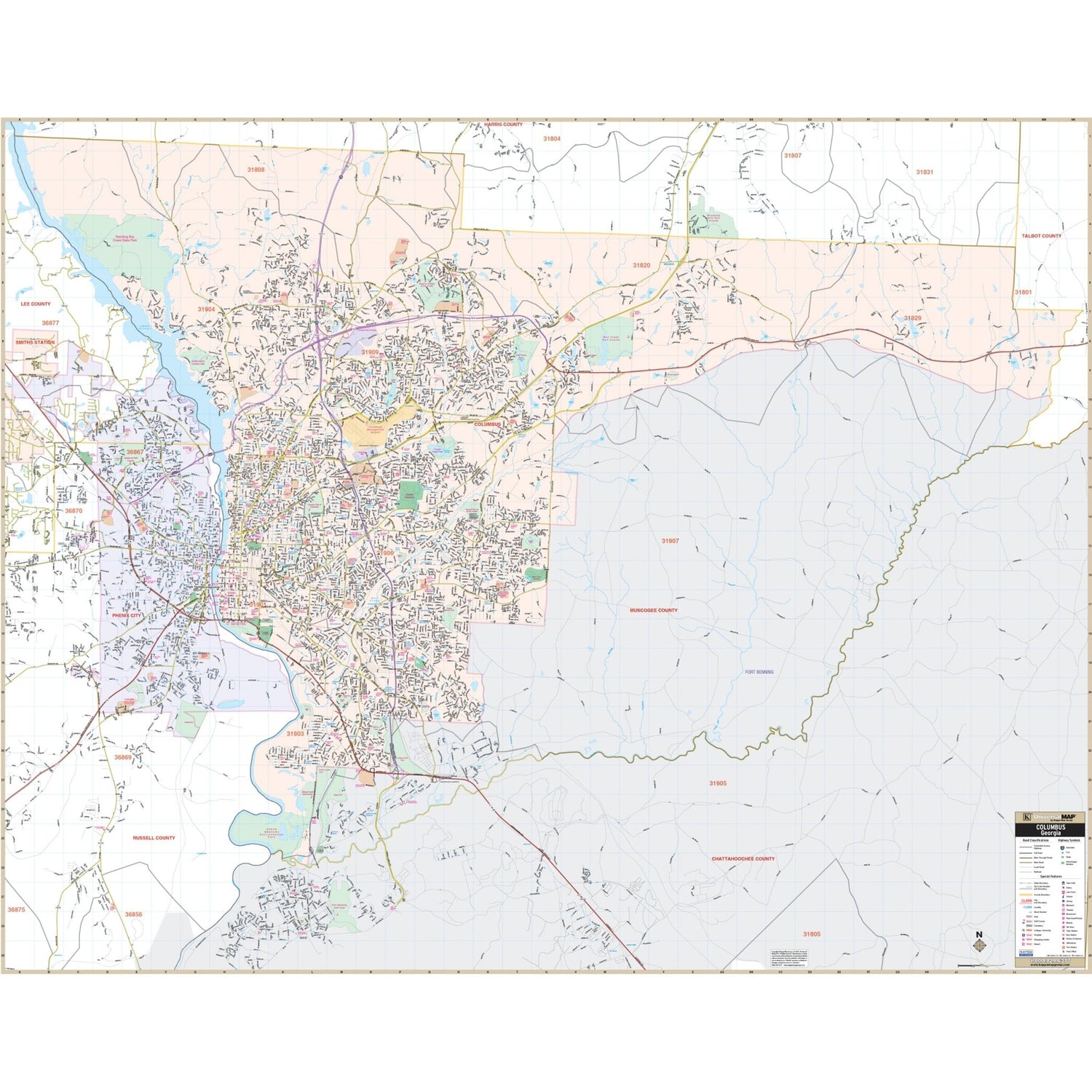 Columbus, GA & Phenix City, AL Wall Map - Ultimate Globes - POD - KA - C - GA - COLUMBUS - PAPER - Ultimate Globes