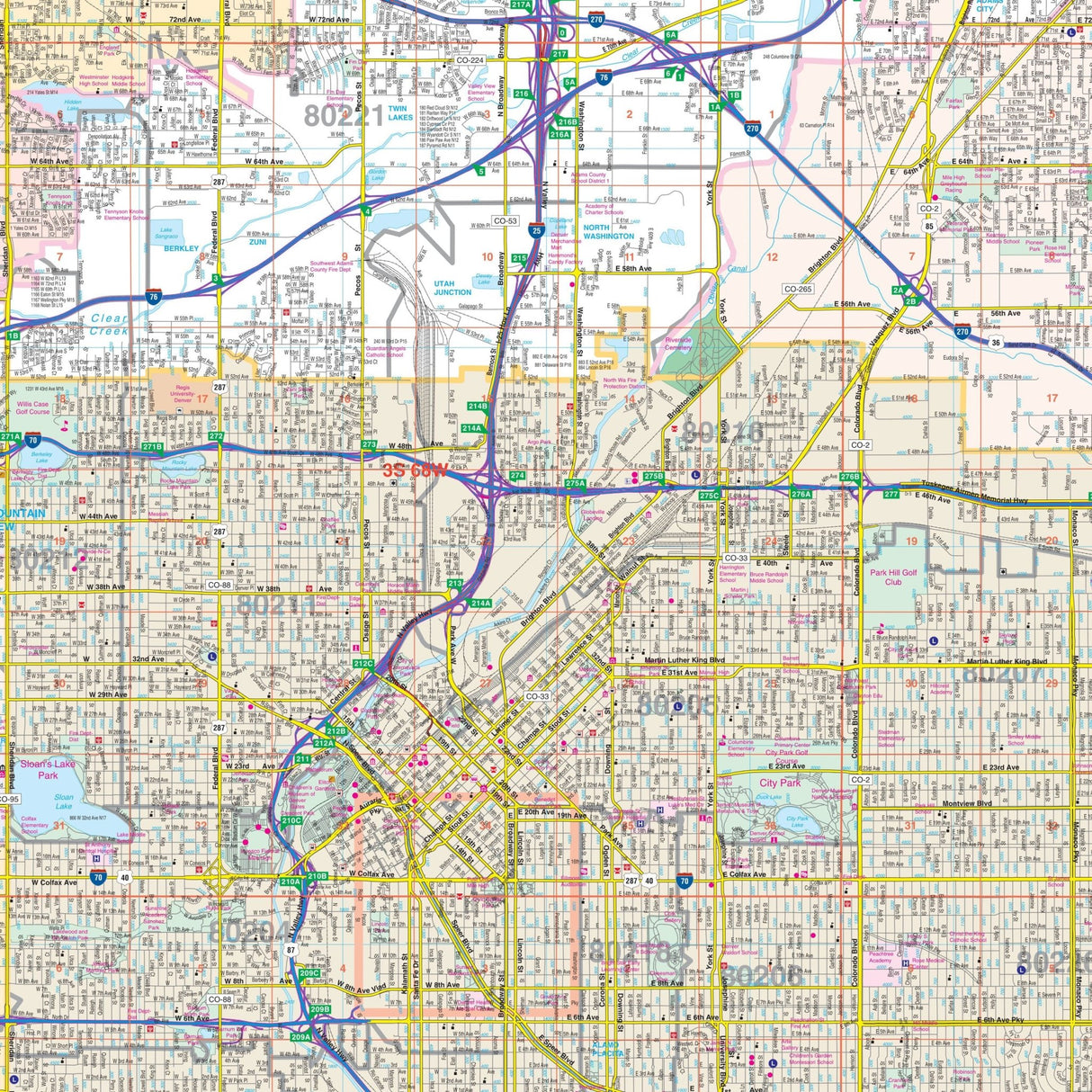 Denver, CO Metro Area Wall Map - Ultimate Globes - POD - KA - C - CO - DENVERMETRO - LAMINATED - Ultimate Globes