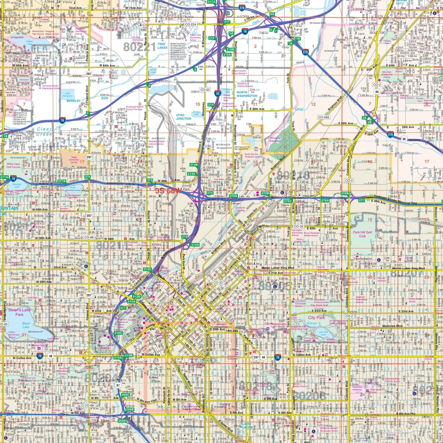 Denver, CO Metro Area Wall Map - Ultimate Globes - POD - KA - C - CO - DENVERMETRO - LAMINATED - Ultimate Globes