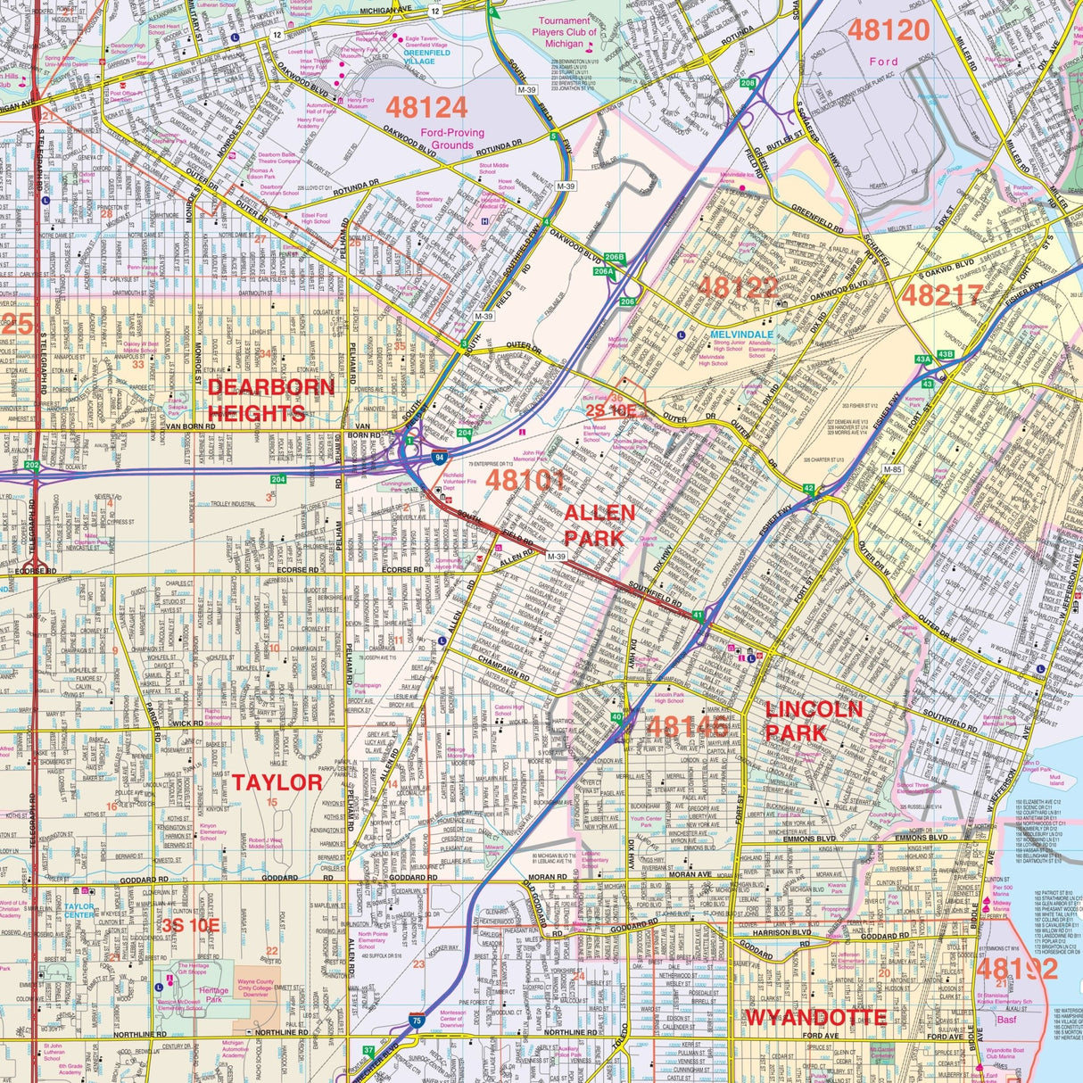 Detroit & Wayne County, Michigan Wall Map - Ultimate Globes - POD - KA - C - MI - DETROIT - PAPER - Ultimate Globes