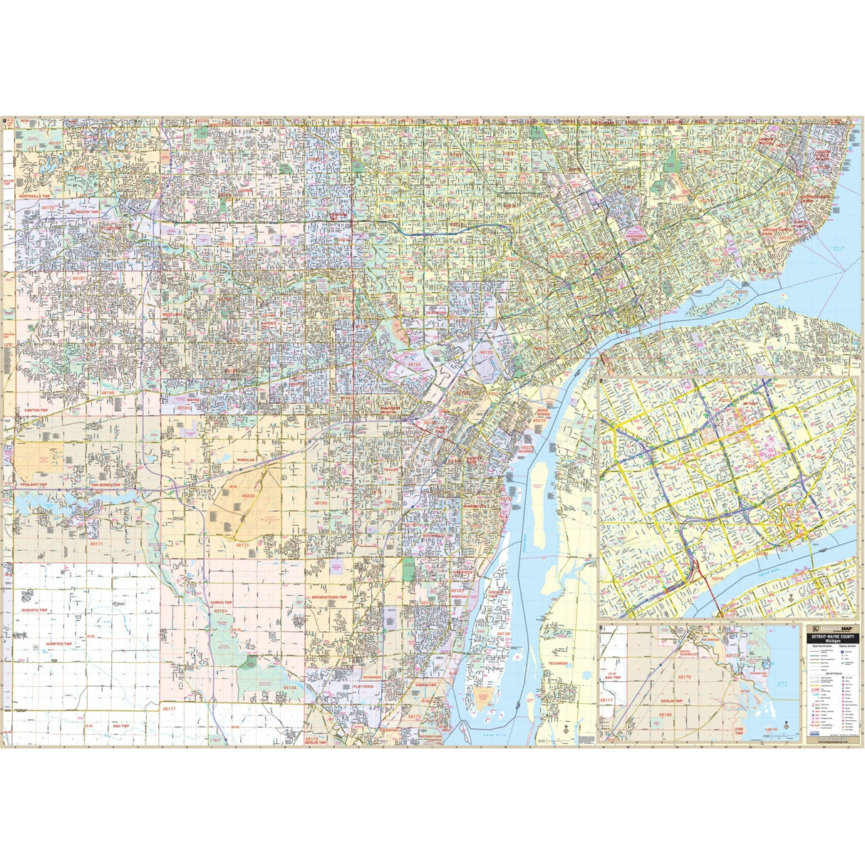 Detroit & Wayne County, Michigan Wall Map - Ultimate Globes - POD - KA - C - MI - DETROIT - PAPER - Ultimate Globes