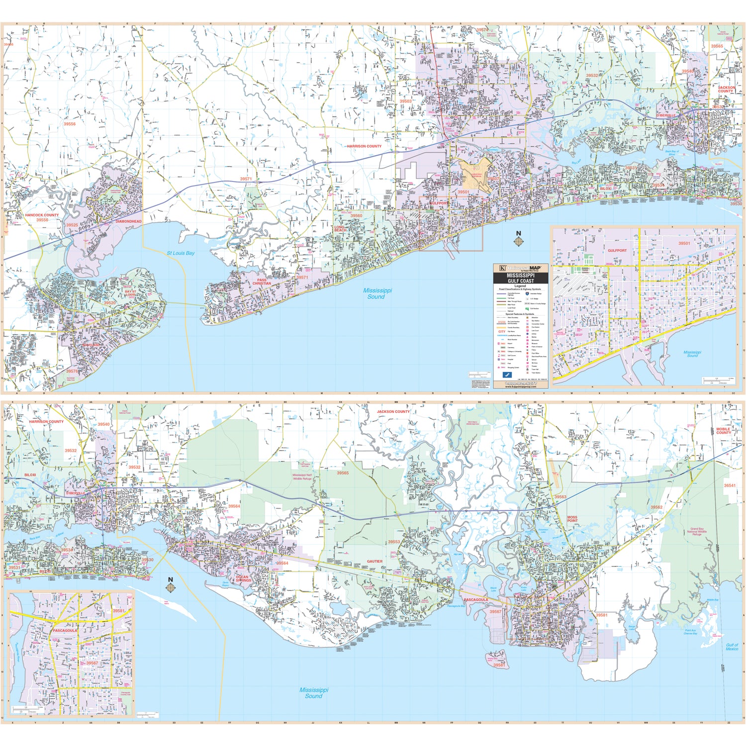 Misssissippi Gulf Coast Regional Wall Map - Ultimate Globes - POD - KA - R - MS - GULFCOAST - PAPER - Ultimate Globes