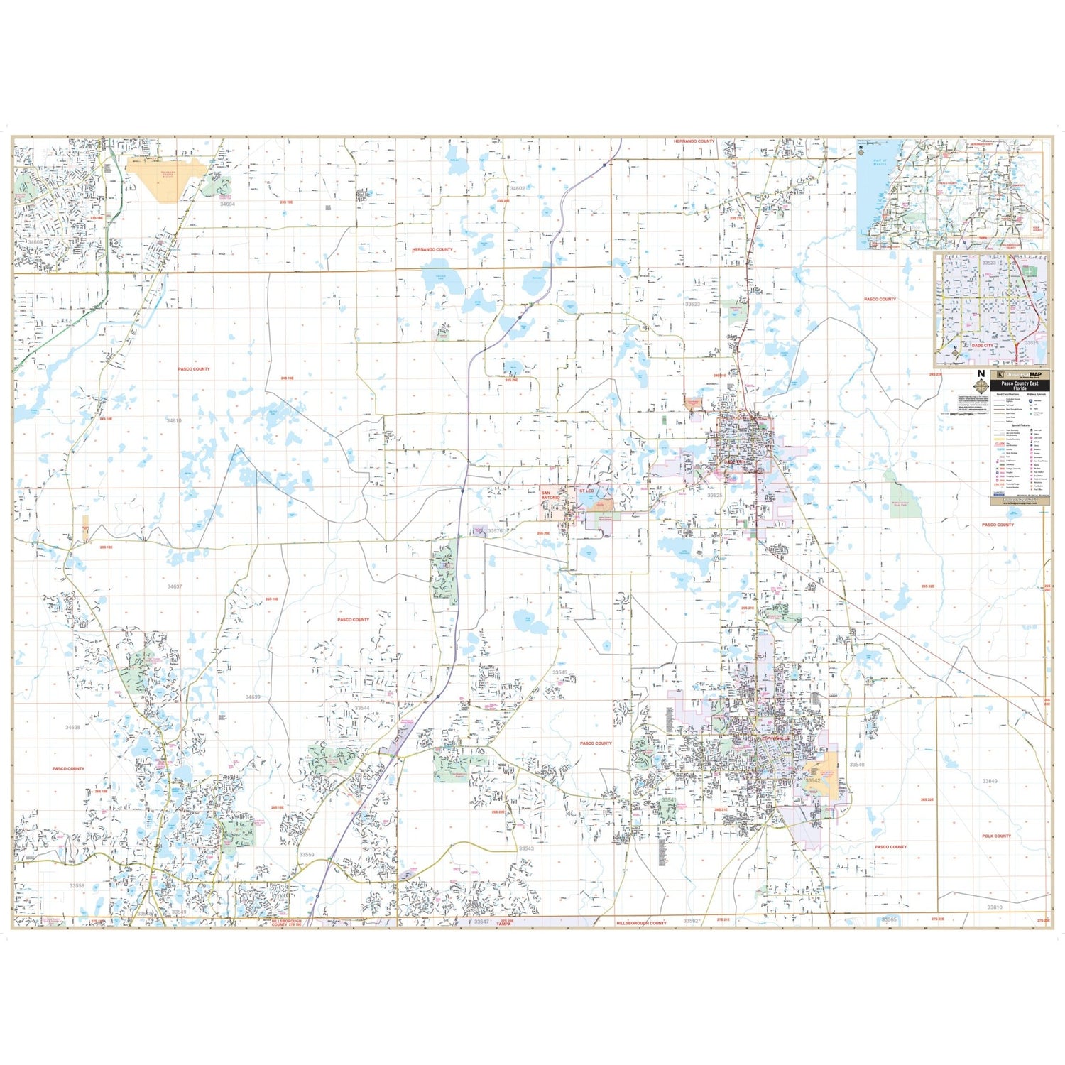 Eastern Pasco County, FL Wall Map - Ultimate Globes - POD - KA - C - FL - PASCOEAST - PAPER - Ultimate Globes