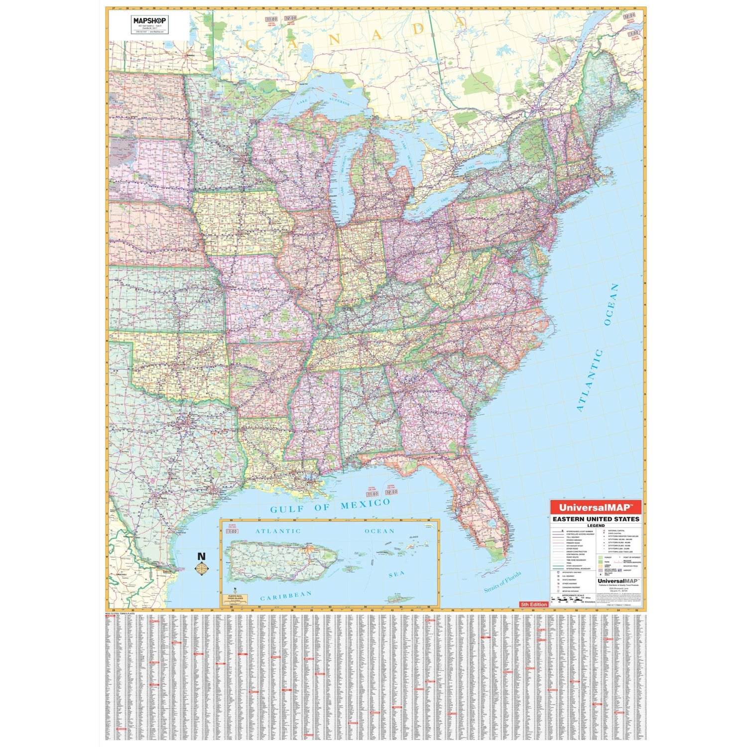 Eastern United States Regional Wall Map - Ultimate Globes - POD - KA - R - US - EASTERN - PAPER - Ultimate Globes