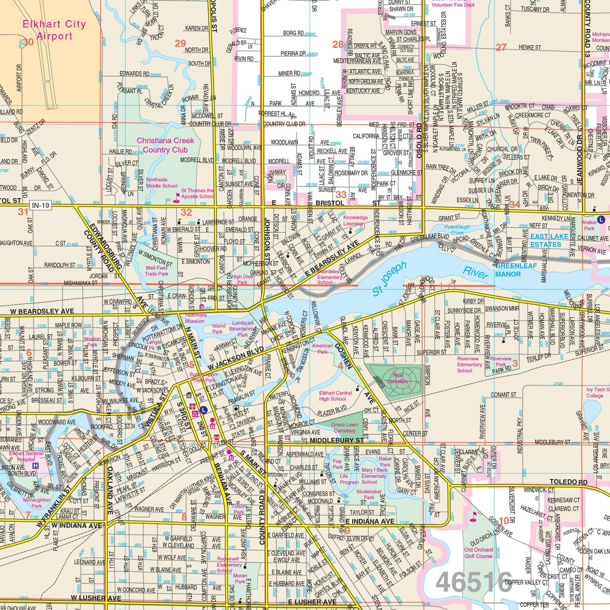 Elkhart County, IN Wall Map - Ultimate Globes - POD - KA - C - IN - ELKHART - PAPER - Ultimate Globes