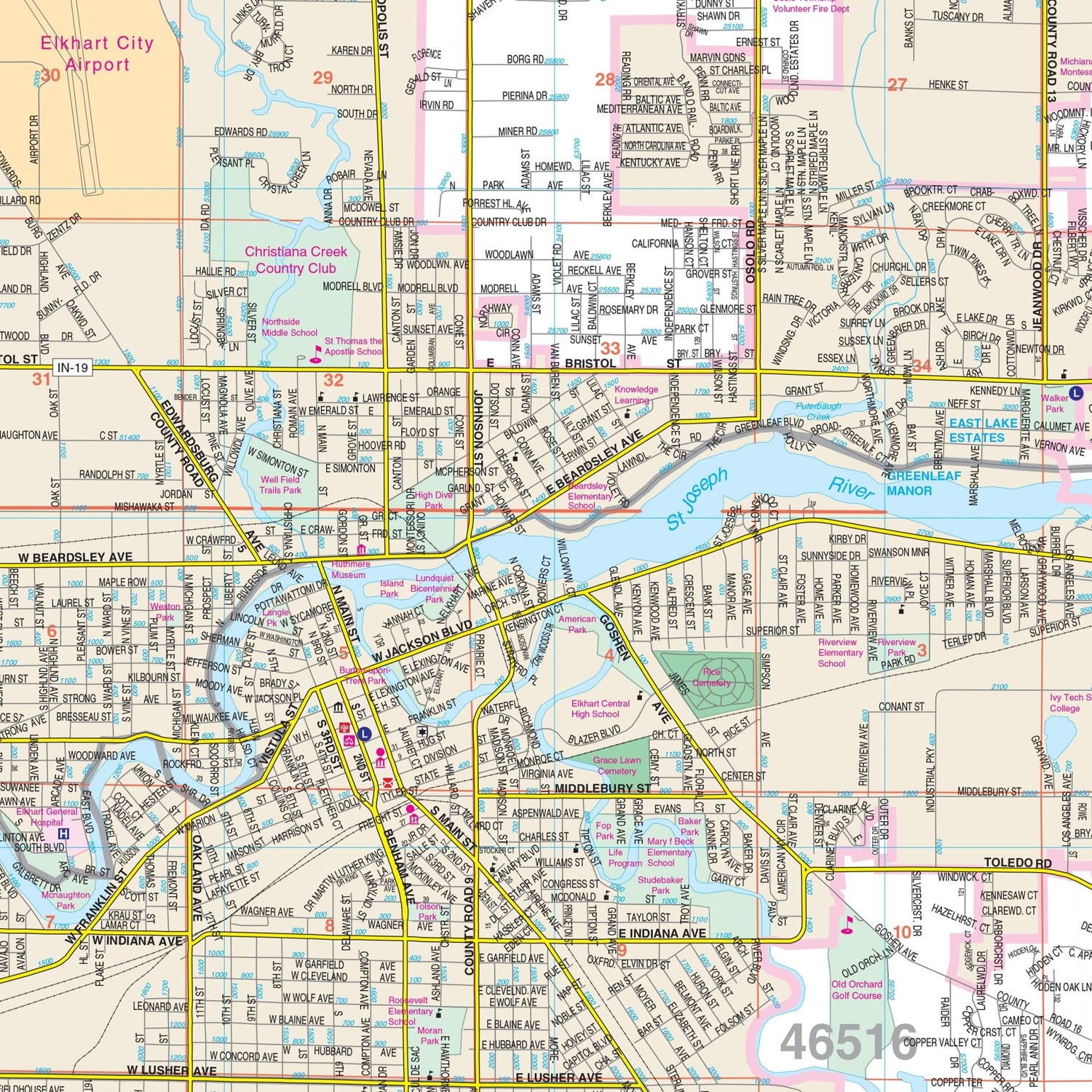 Elkhart County, IN Wall Map - Ultimate Globes - POD - KA - C - IN - ELKHART - PAPER - Ultimate Globes