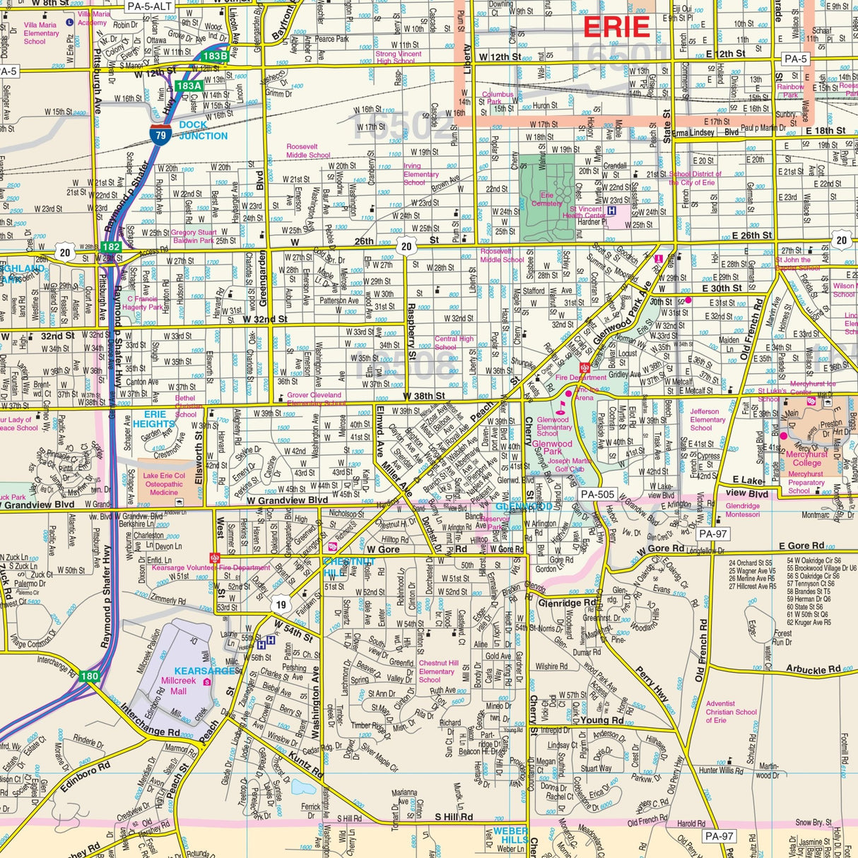 Erie, PA Wall Map - Ultimate Globes - POD - KA - C - PA - ERIE - PAPER - Ultimate Globes