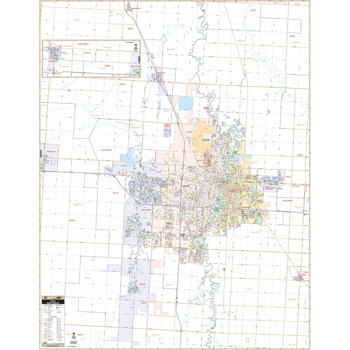Fargo, ND & Moorhead, MN Wall Map - Ultimate Globes - POD - KA - C - ND - FARGO - PAPER - Ultimate Globes