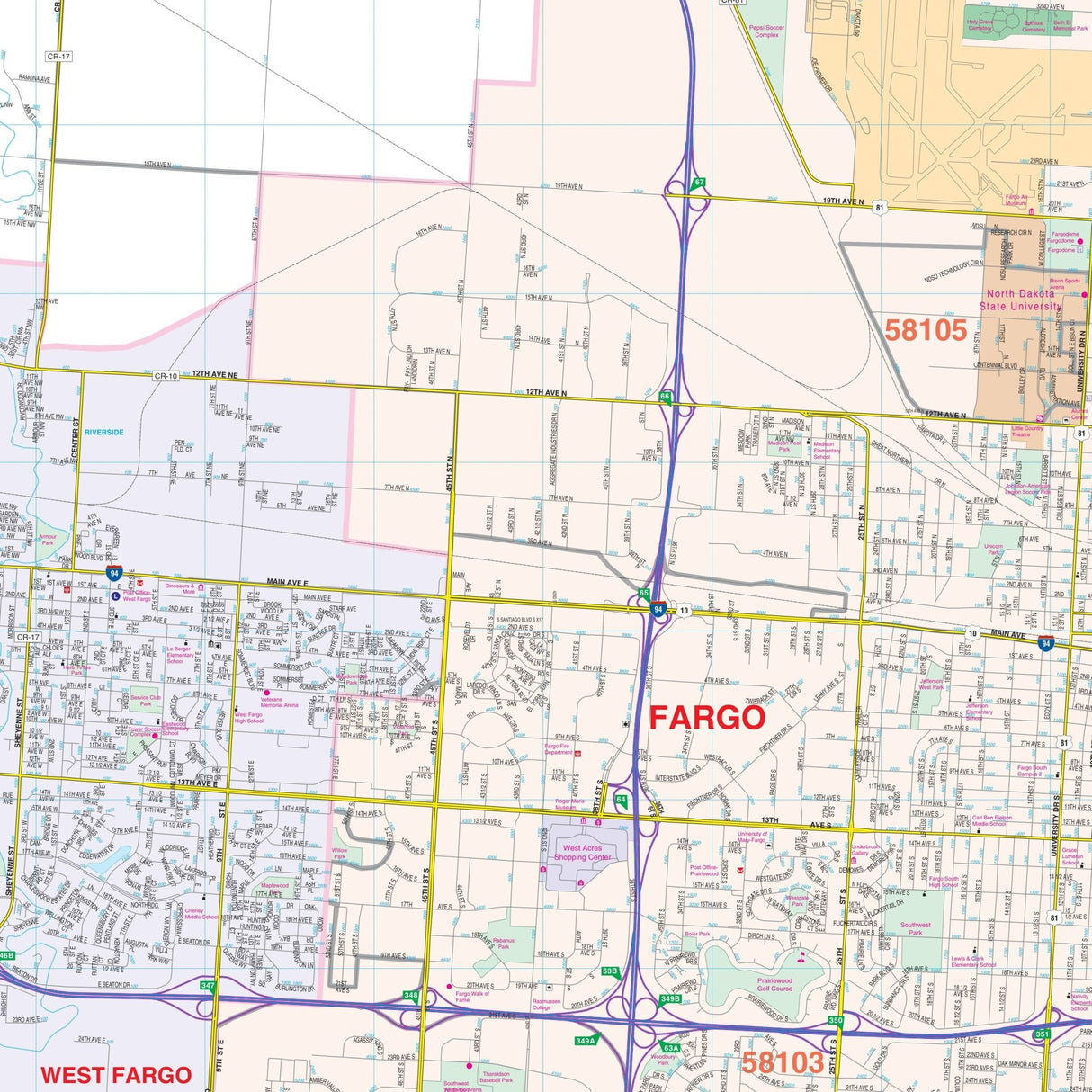 Fargo, ND & Moorhead, MN Wall Map - Ultimate Globes - POD - KA - C - ND - FARGO - PAPER - Ultimate Globes