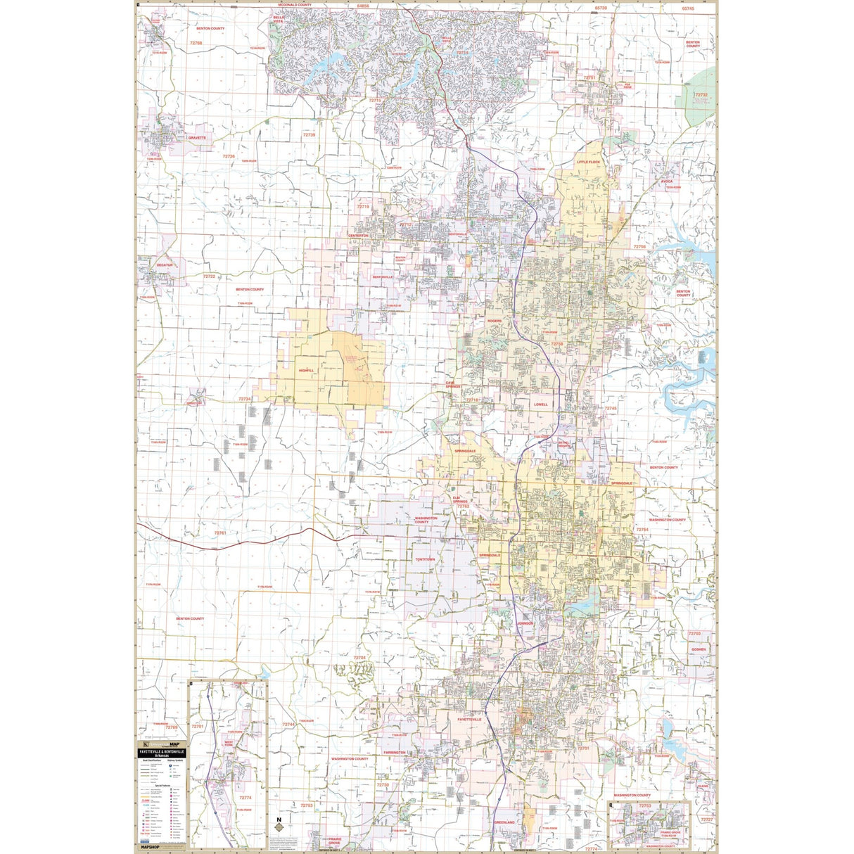 Fayetteville & Bentonville, AR Wall Map - Ultimate Globes - POD - KA - C - AR - FAYETTEVILLE - PAPER - Ultimate Globes